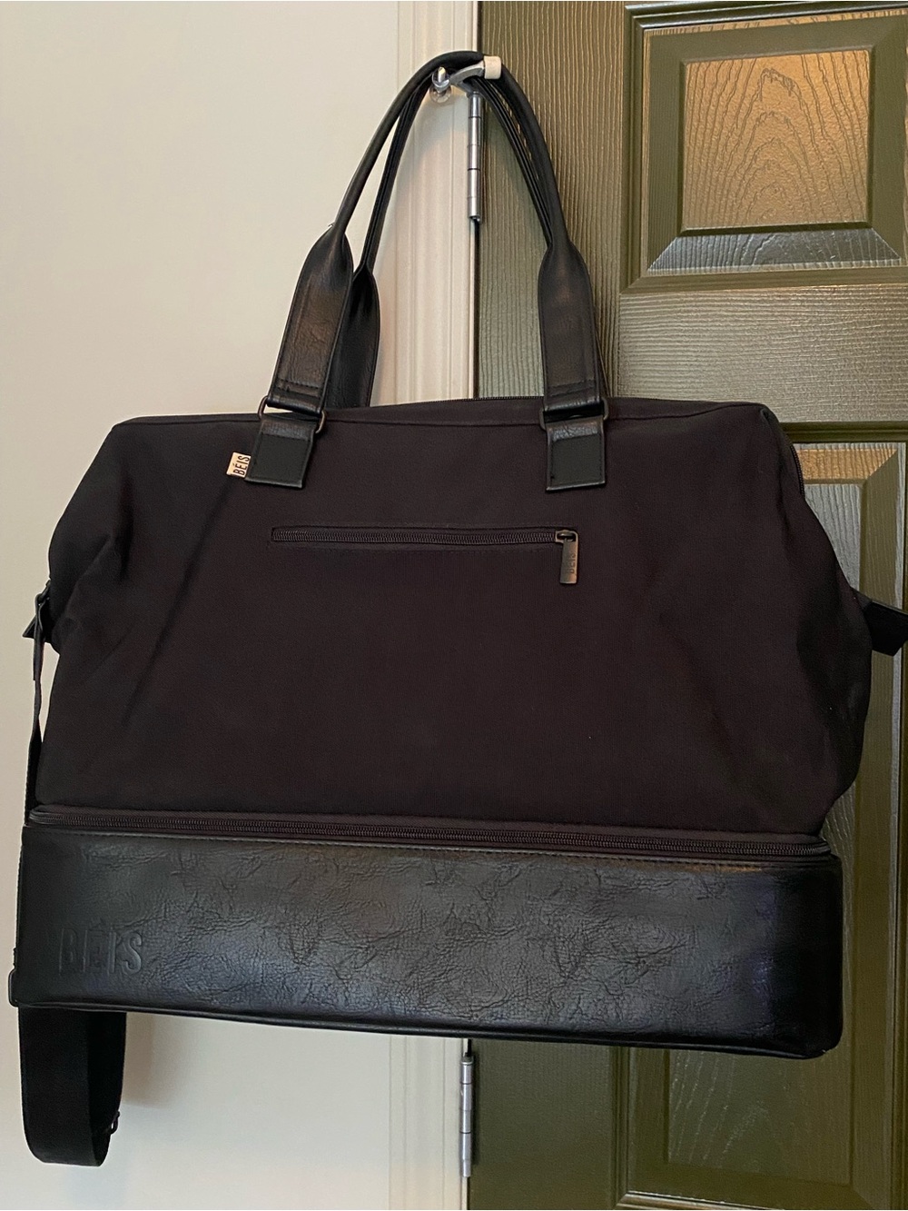 BEIS Black Travel Duffel with Leather Trim